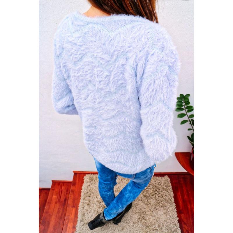 Svetlo modrý ženský chlpatý sveter